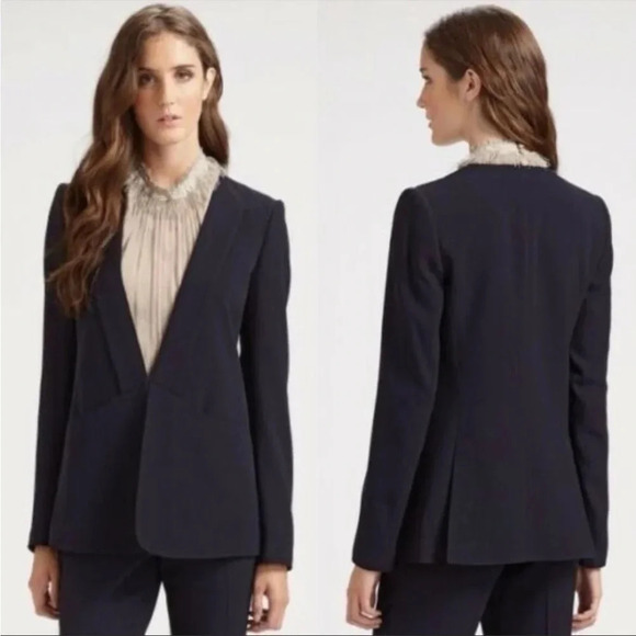 Theory black wool blend collarless Medora Hydric blazer - Picture 1 of 11